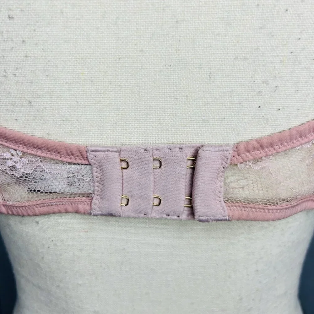 Victoria's Secret Dusty Rose Pink Lace Plunge Bra Size 38D Tie Front